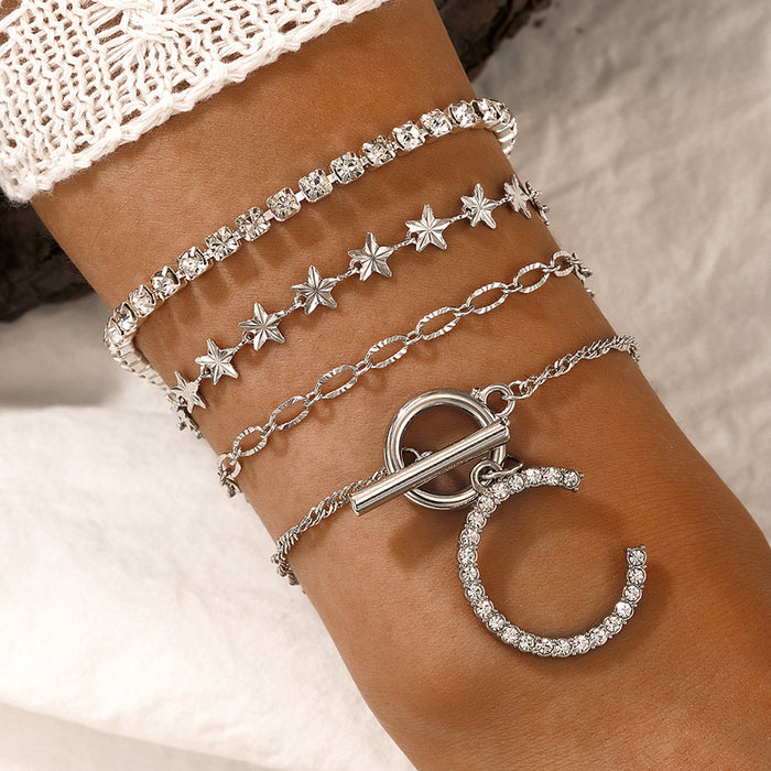 Star Diamond Cuff Bracelet Set - Alphabet Cuff Chain Bracelet Collection