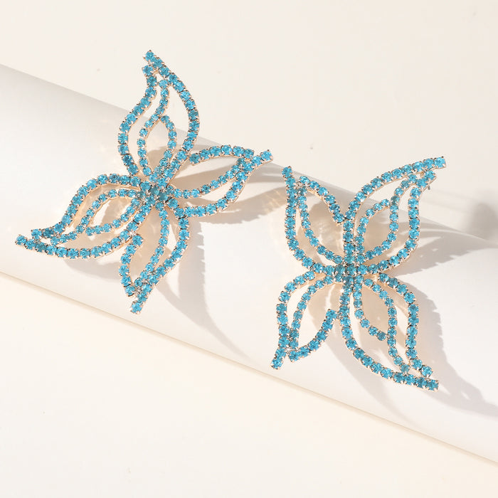 Exaggerated Butterfly Rhinestone Earrings - Sparkling Dangles for Evening Wear