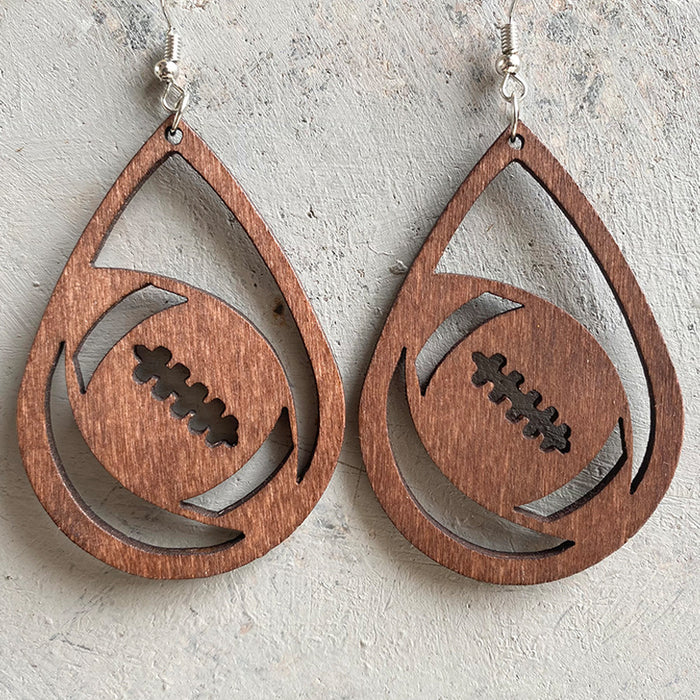 Wooden skeleton football earrings