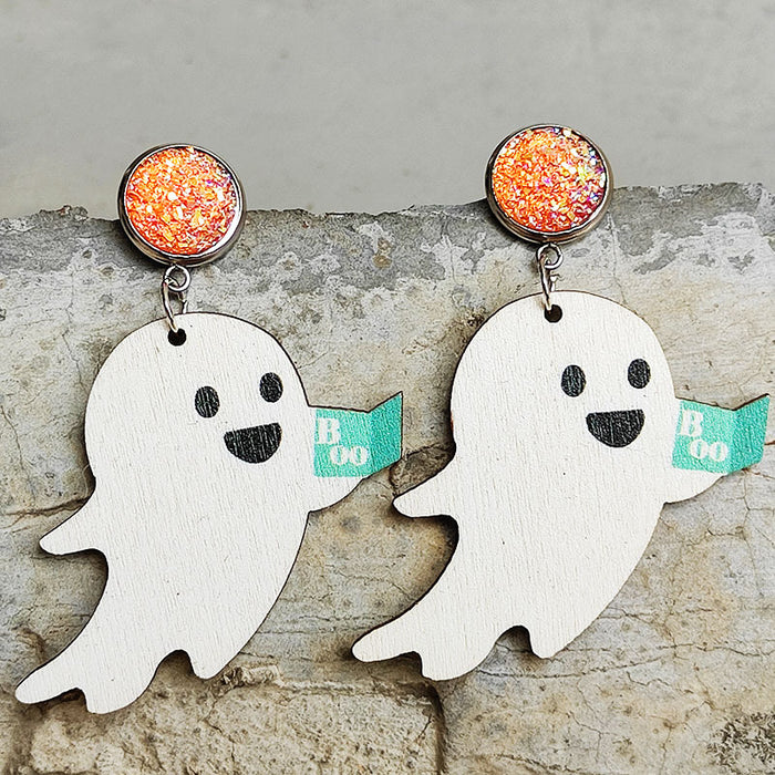 Halloween Wooden Ghost Earrings