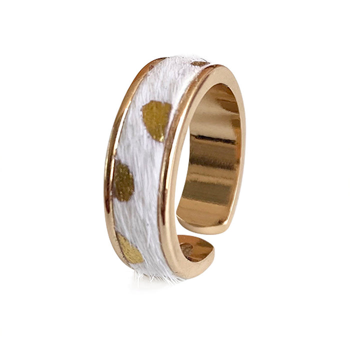 Anillo de aleación de zinc bañado en oro con cuero y crin de caballo: diseño abierto ajustable para mujer, estilo occidental moderno