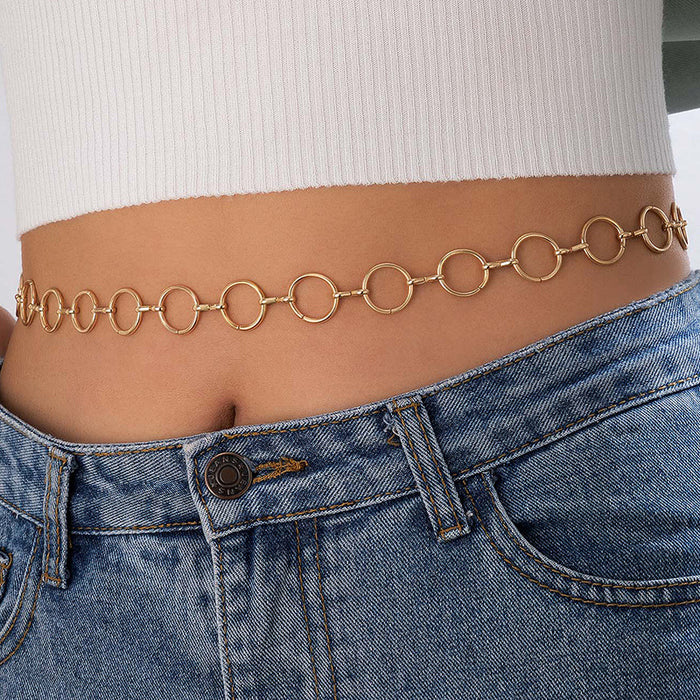 Metal ring geometric punk style retro single layer waist chain