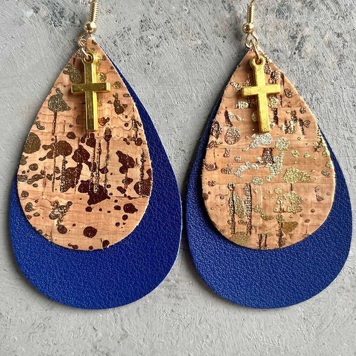 Double Layer Teardrop Earrings with Cross Design for Easter