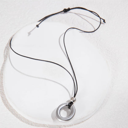 Minimalist Round Pendant Necklace with Black Cord