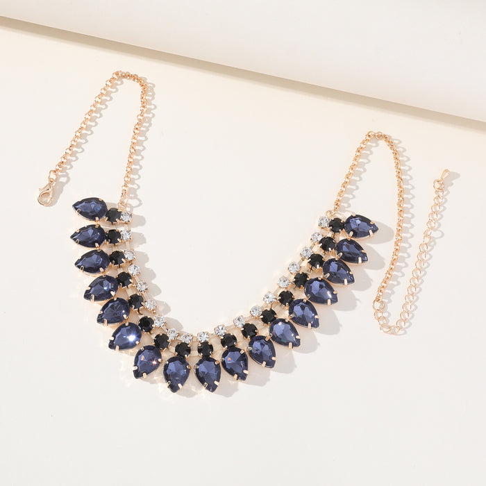 Vintage Rhinestone Necklace - Royal Blue Sapphire Choker for Women