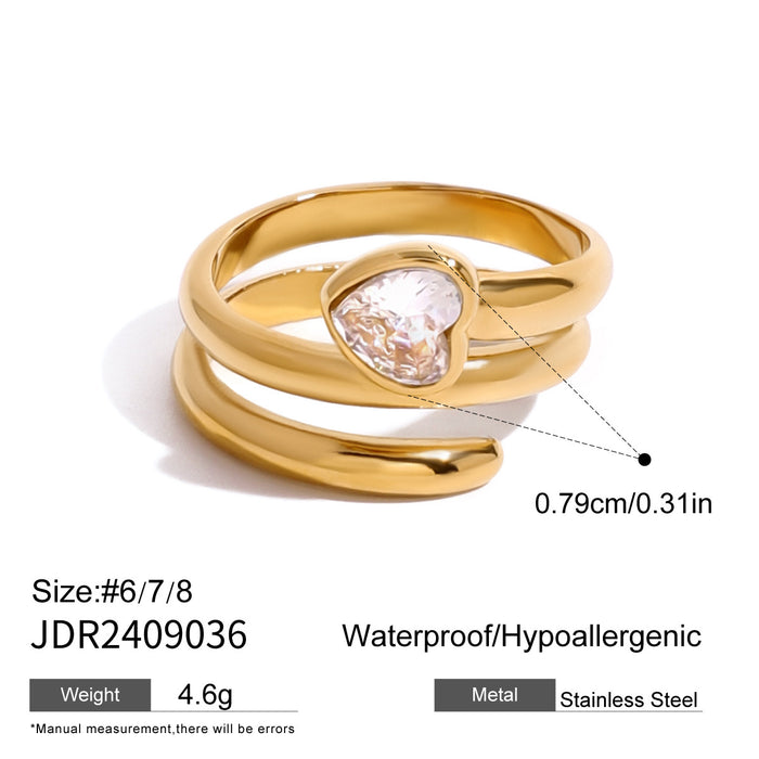 Stainless steel heart zircon ring