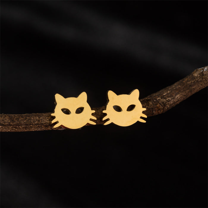 Cutout Cat Stainless Steel Stud Earrings - Simple and Playful Animal Jewelry