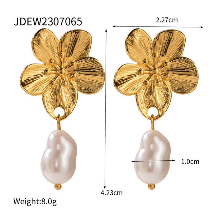 Stainless Steel Pearl Earrings Flower Earrings Open Ring