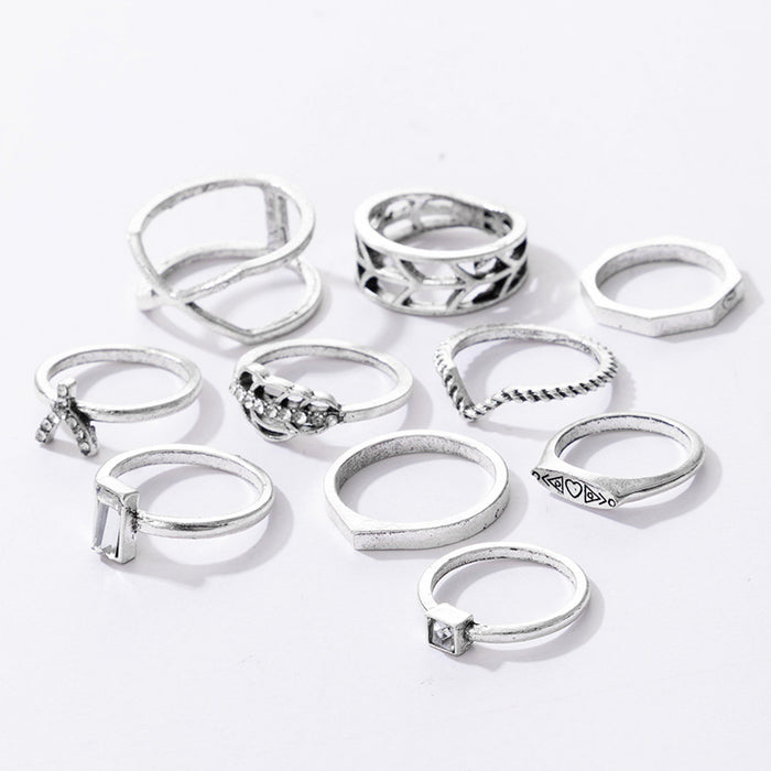 Vintage Diamond Leaf Letter Y Ring 10-Piece Set