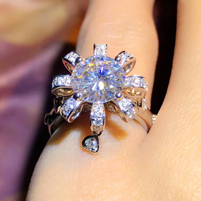 White gold petal micro-paved zircon ring, wedding anniversary ring accessories