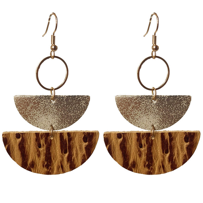 Western Style Metal and Leather Half Moon Earrings