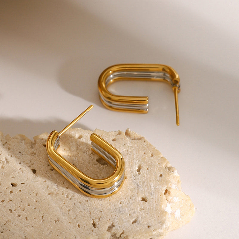 Stainless steel contrast color earrings, titanium steel earrings, no fading - wallojewerly 