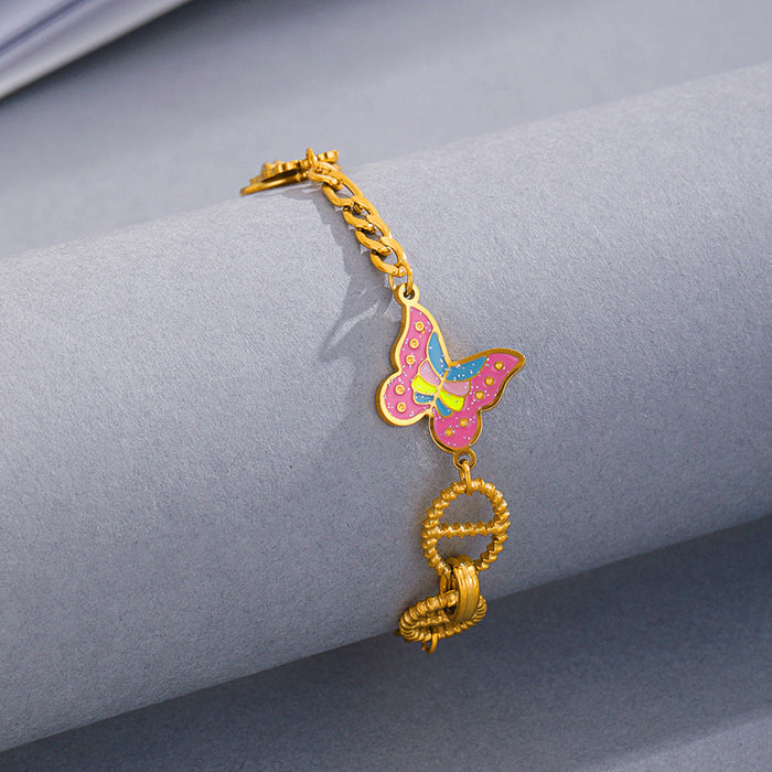 Stainless Steel Gold Plated Butterfly Bracelet （Minimo de compra 2） - wallojewerly 