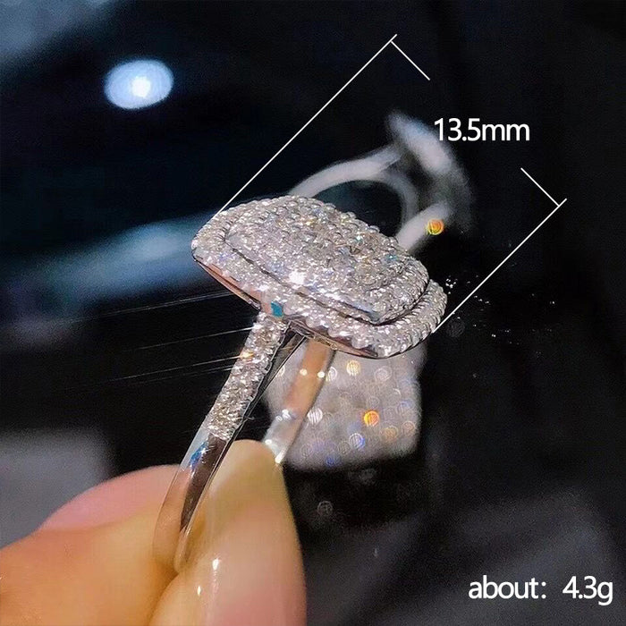 Wedding Diamond Square Zircon Ring Necklace Two-piece Set