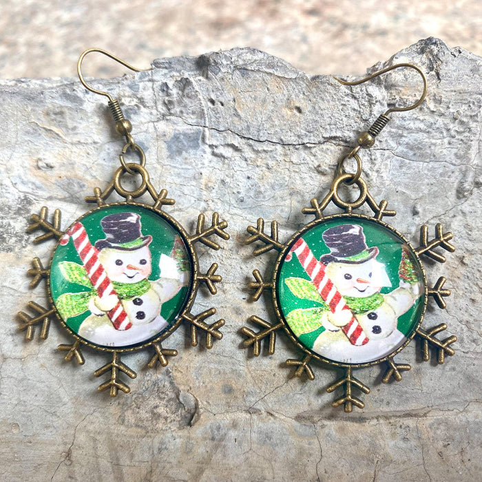 Vintage Glass Snowflake Earrings with Simple Christmas Design