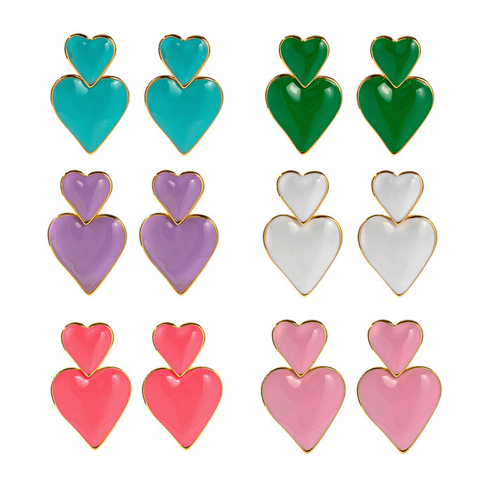 Trending European 18K Gold Plated Heart Enamel Pendant Earrings - Simple Fashion Jewelry for Women