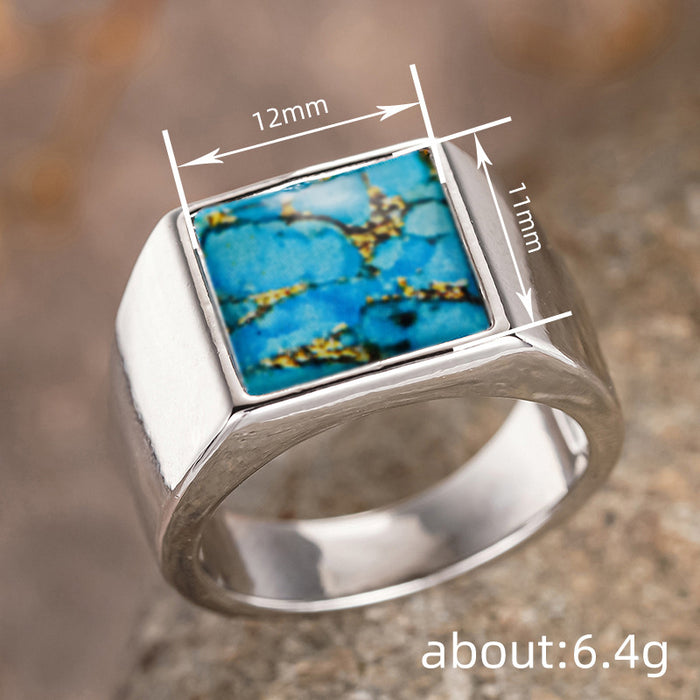 Women's square imitation turquoise vintage ring