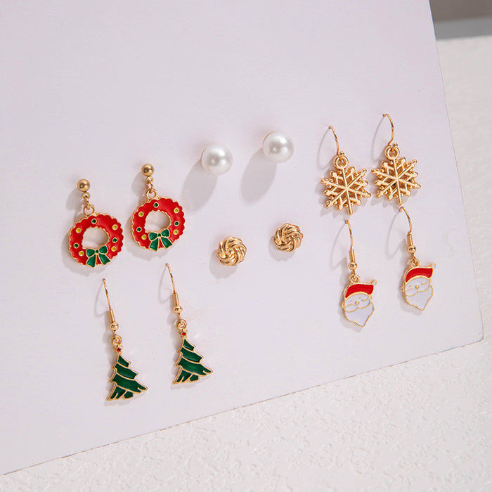 Christmas earring combination oil drop Christmas tree snowflake butterfly combined with gold earring set