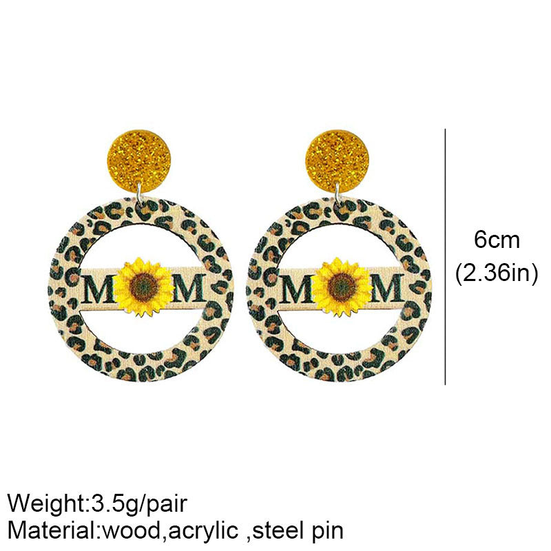 Mother's Day Earrings with Sunflower, Daisy, Butterfly, and Leopard Print - wallojewerly 
