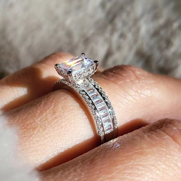 Imitation Moissanite Sugar Cube Ring, Simple Fashion Jewelry