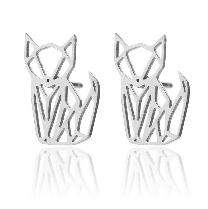 Fox and Cat Stainless Steel Hollow Earrings - Cute and Vintage Animal Jewelry