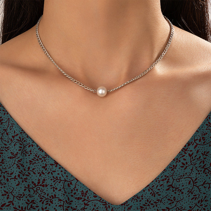 Simple Pearl Pendant Necklace - Geometric Chain with Irregular Details