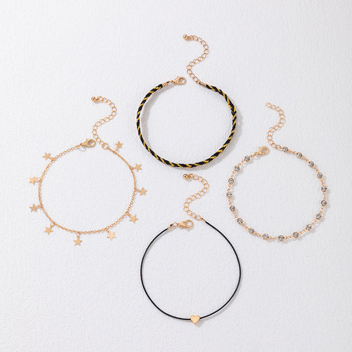 Minimalist Punk Metal Anklet Set - Gold Four-Layer Jewelry