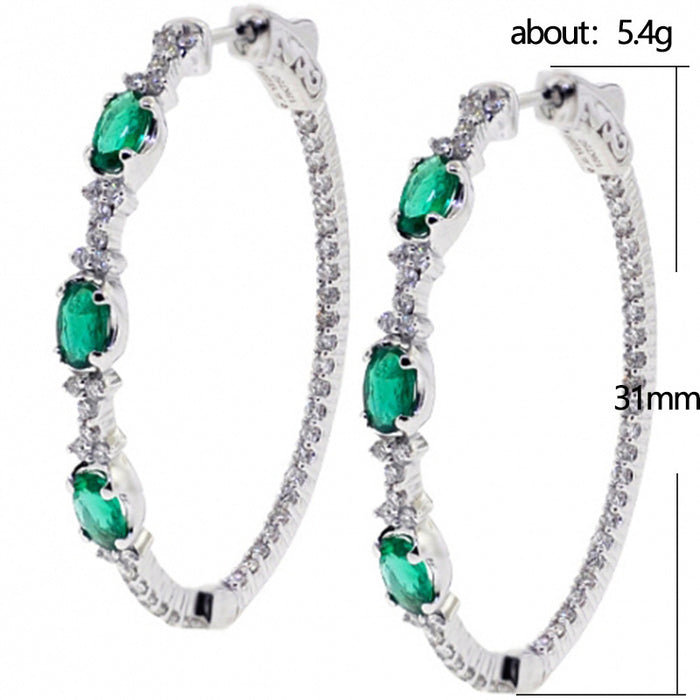 Micro-paved Green Zirconia Large Hoop Earrings