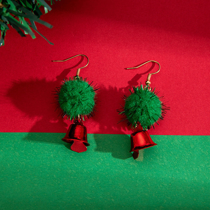 Christmas creative fur ball earrings red and green bow cute earrings for women