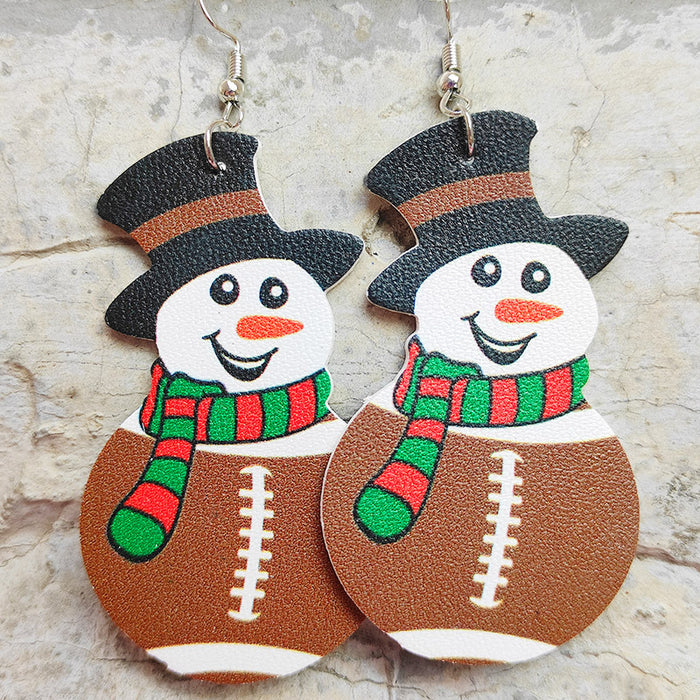 Christmas Snowman Leather Earrings with Sports Ball Design