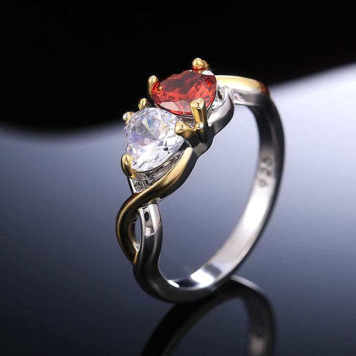 Heart to heart two-tone ring simple heart-shaped color separation ring