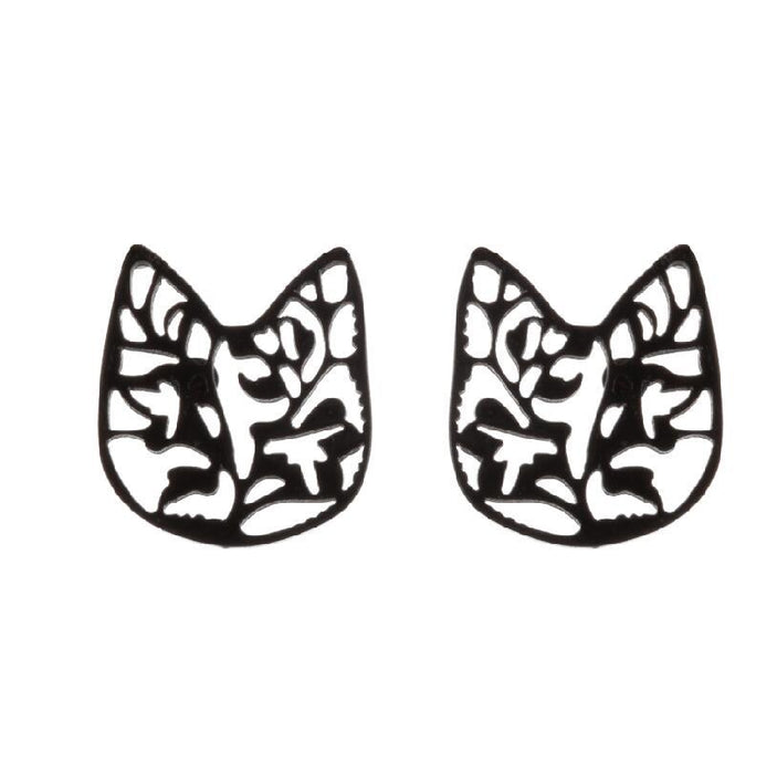 Cat Stainless Steel Stud Earrings - Spring-Inspired Floral and Leaf Jewelry