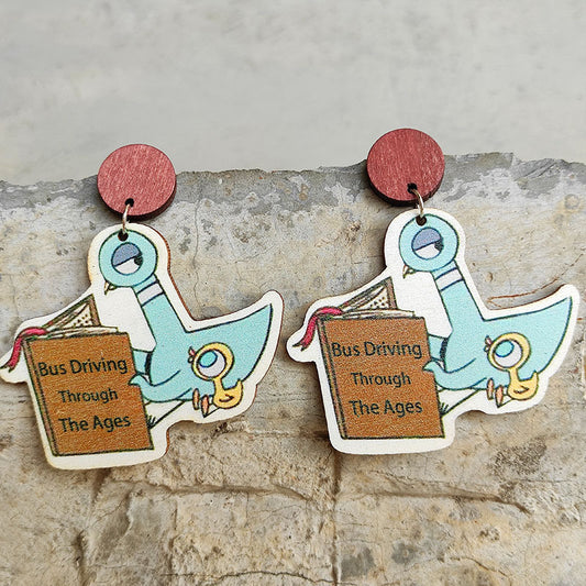 Wooden reading duck earrings