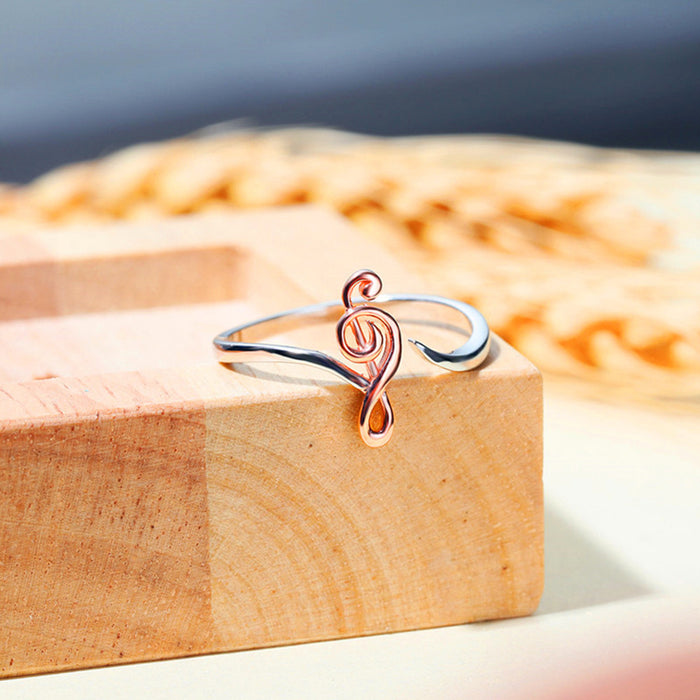 Two-color musical note copper ring, creative and simple color separation open ring