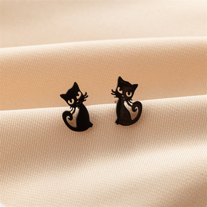 Cat Design Stainless Steel Stud Earrings - Versatile and Playful Jewelry