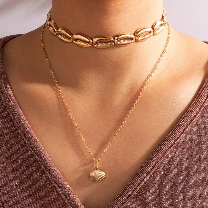 Shell Double-Layer Necklace - Beach Style Chain Multilayer Choker