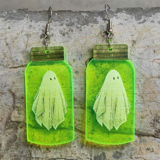 Halloween Ghost Fluorescent Acrylic Horror Earrings - wallojewerly 