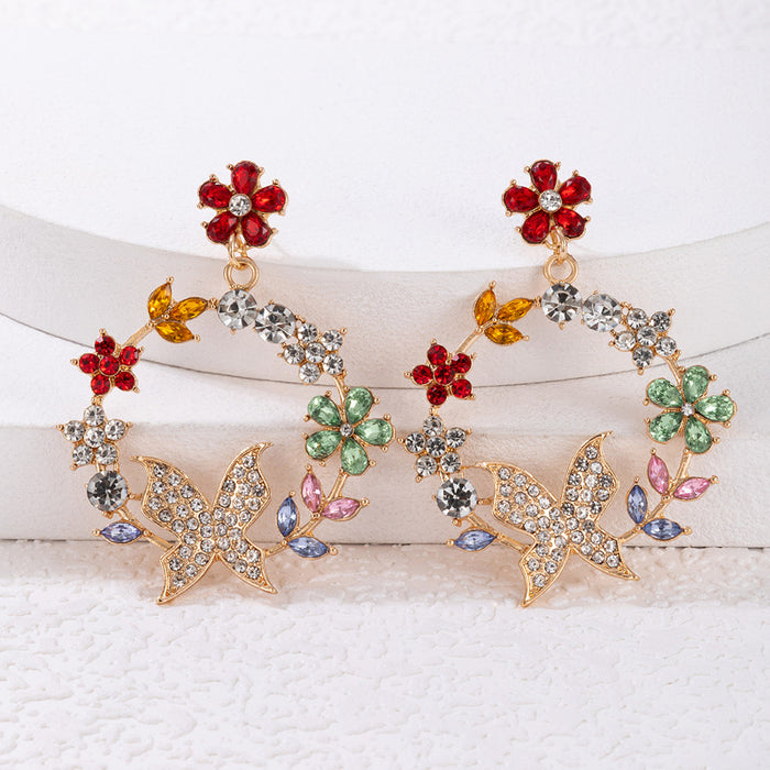 Colorful flower butterfly diamond earrings geometric wreath earrings