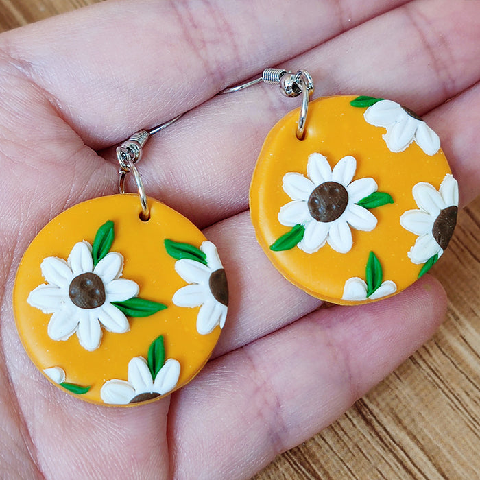 High-End Vacation Style Sunflower Clay Earrings - Bold and Simple Design