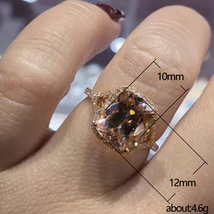 Anillo de circonita color champán bañado en oro rosa, joyería nupcial