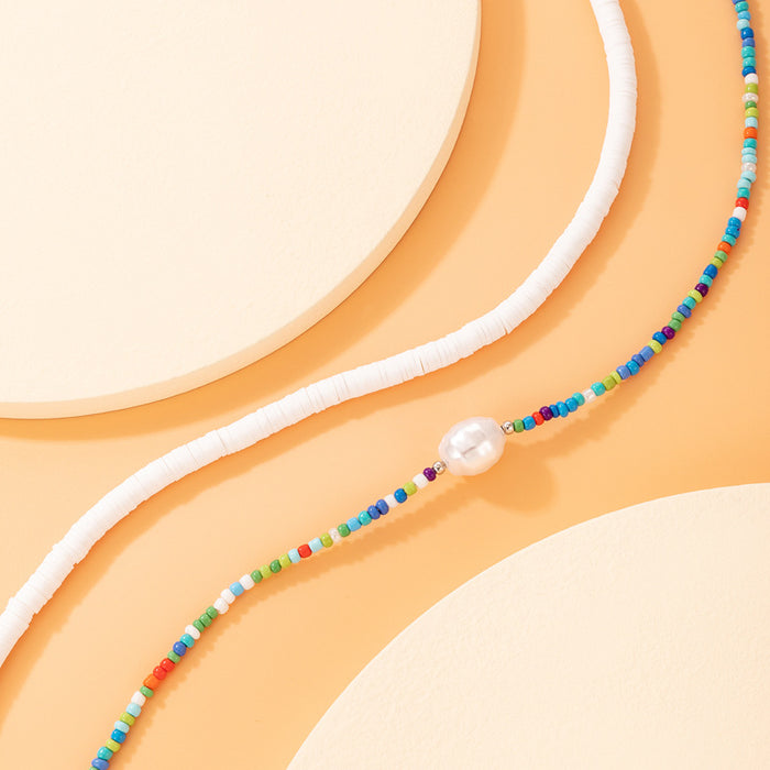 Ethnic Beaded Double-Layer Necklace - Colorful Bead Pearl Multilayer Choker