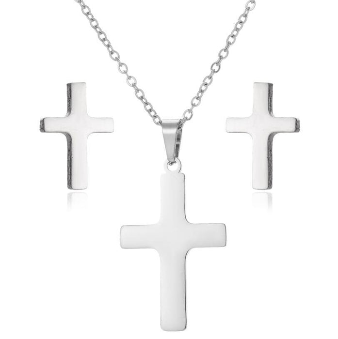 Cross geometric earring necklace set, ins style hip-hop retro stainless steel jewelry wholesale