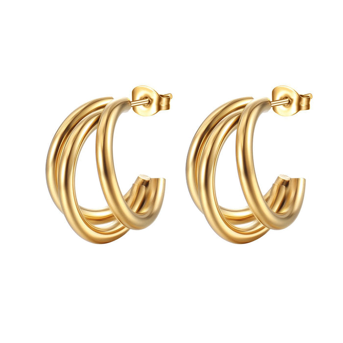 Women's Titanium Steel Multilayer C-Shaped Earrings 304 Hypoallergenic Gold Stainless Steel Earrings