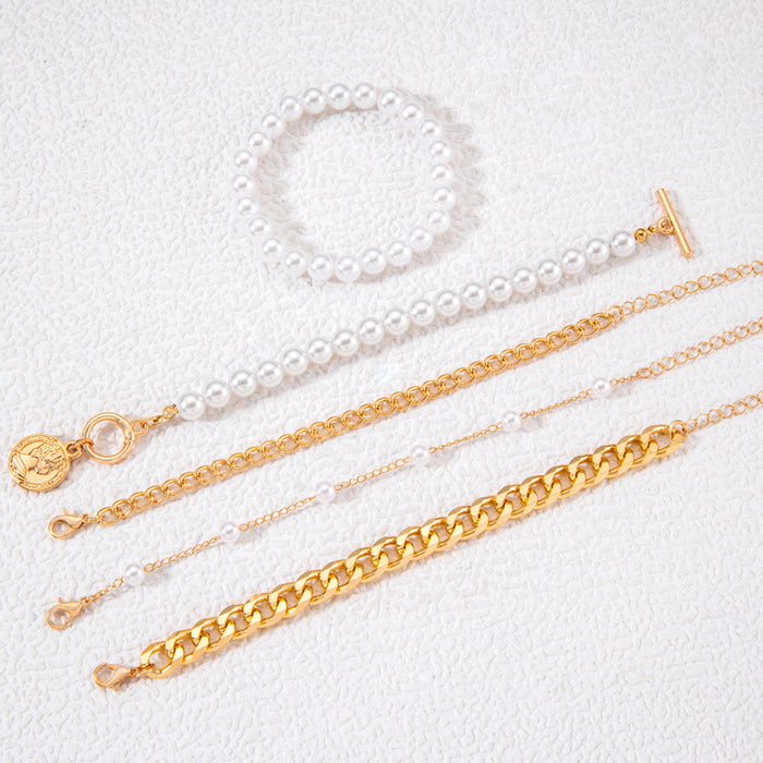 Baroque Pearl OT Chain Bracelet Set - Stylish Minimalist Jewelry Collection