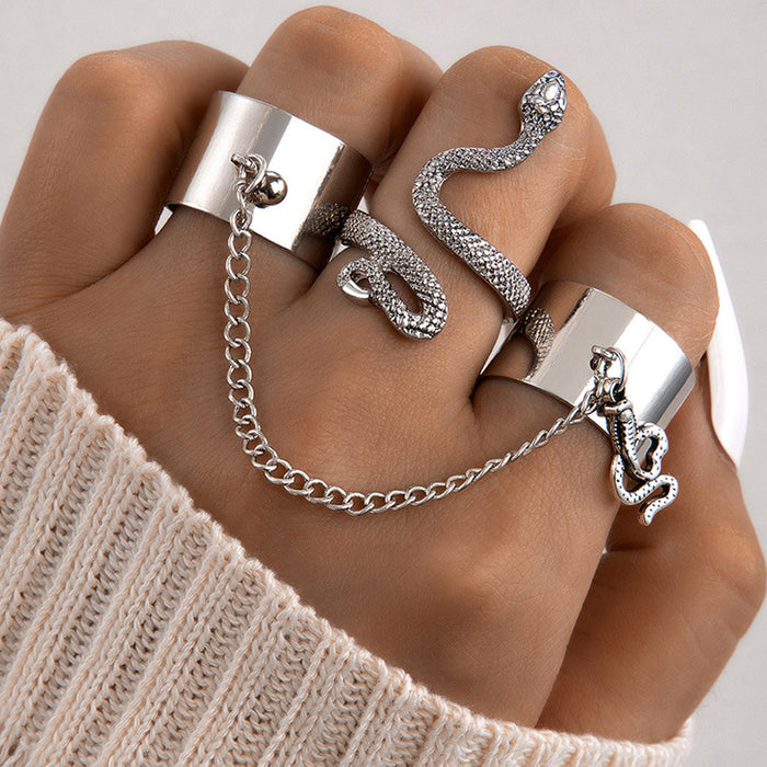 Open Snake Chain Polished Three-Piece Ring Set