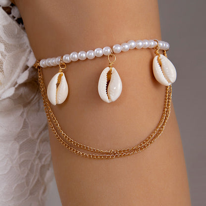 Bohemian imitation pearl beaded conch pendant arm chain jewelry