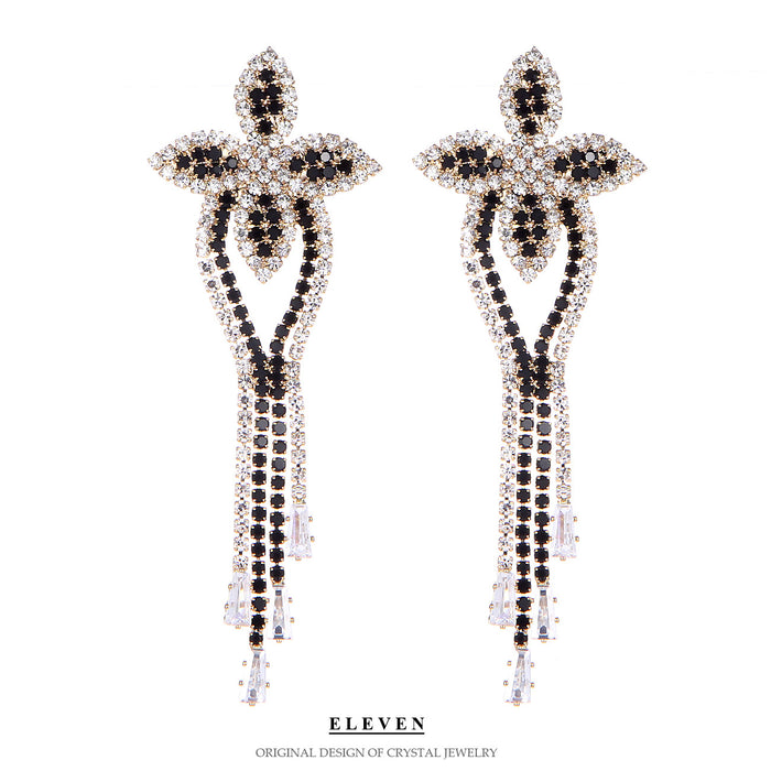 Runway-Style Rhinestone Earrings - Colorful Long Tassel Jewelry for Evening Wear