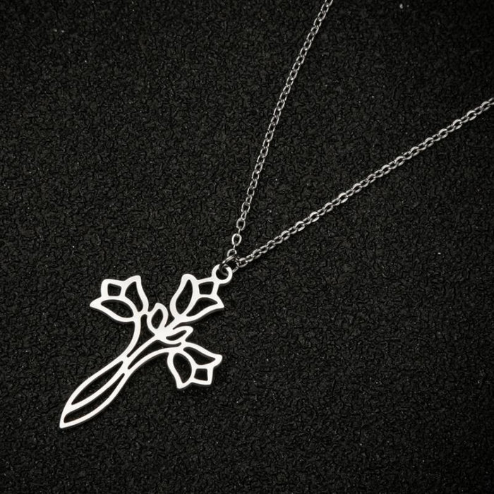 Cross pendant necklace, Korean titanium steel simple rose clavicle chain fashion hollow jewelry