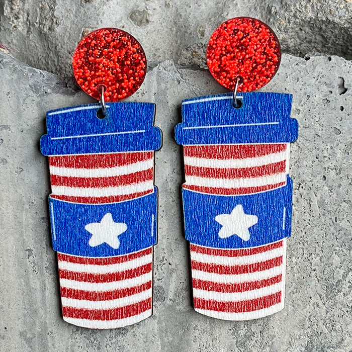 Wooden slippers patriotic earrings