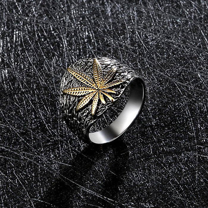 Retro leaf-shaped men's ring trendy personality ring